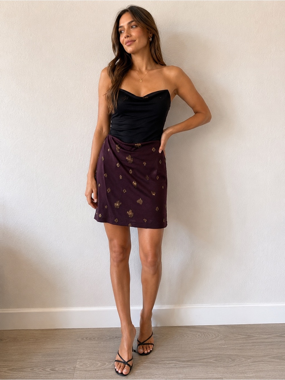 Donna Karan Brown Gold Embellished Skirt NWT
